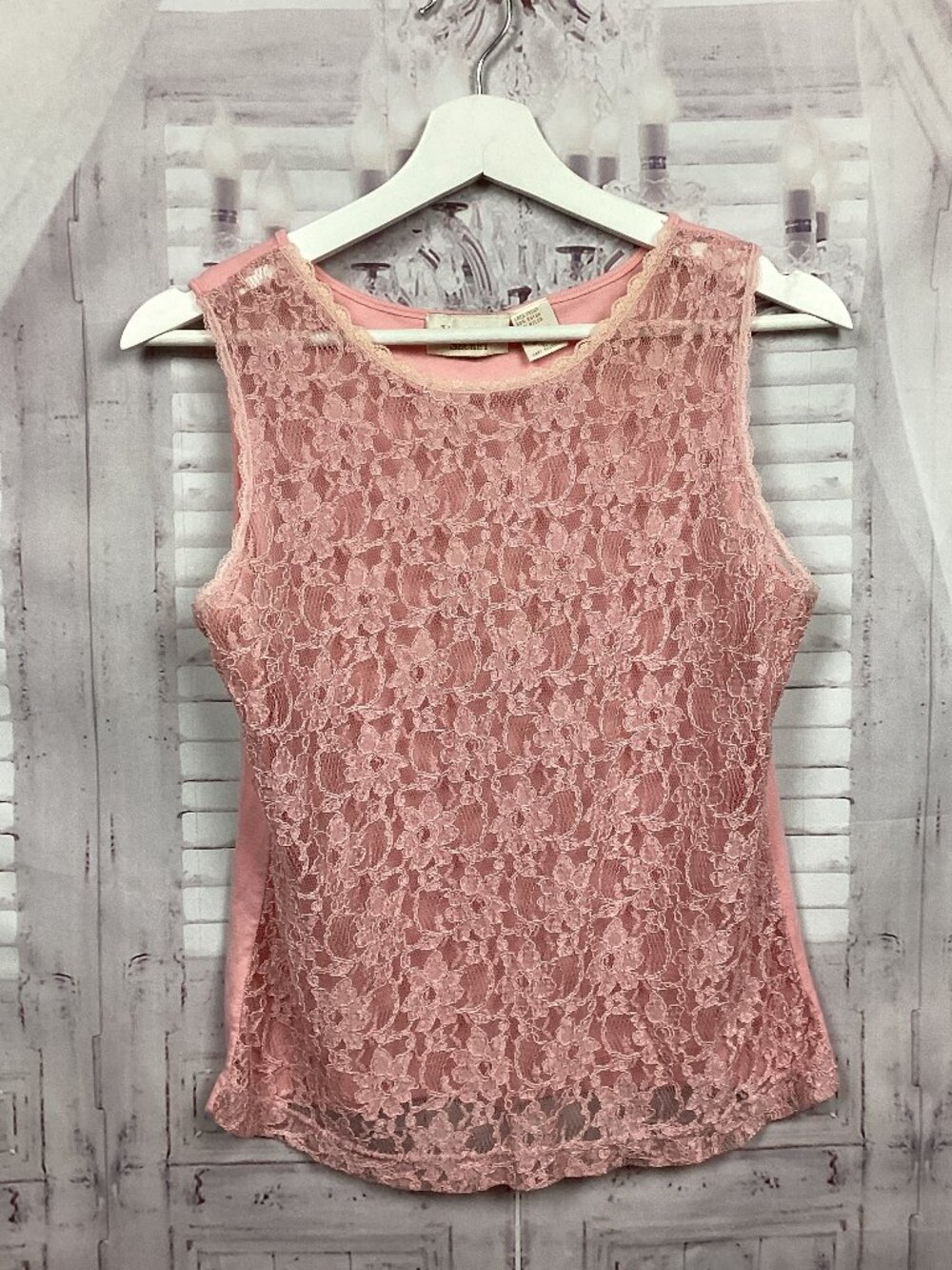 Victoria's Secret Pink Lace Sheer Tank Top Gold Label Vintage L